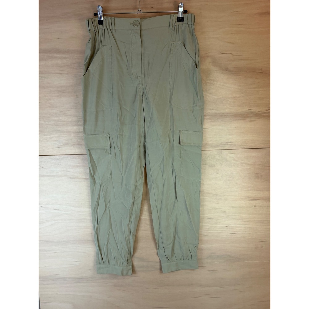 Max Studio Moss Green Cargo Jogger Pants Women Medium 3703M06 High Rise NWT